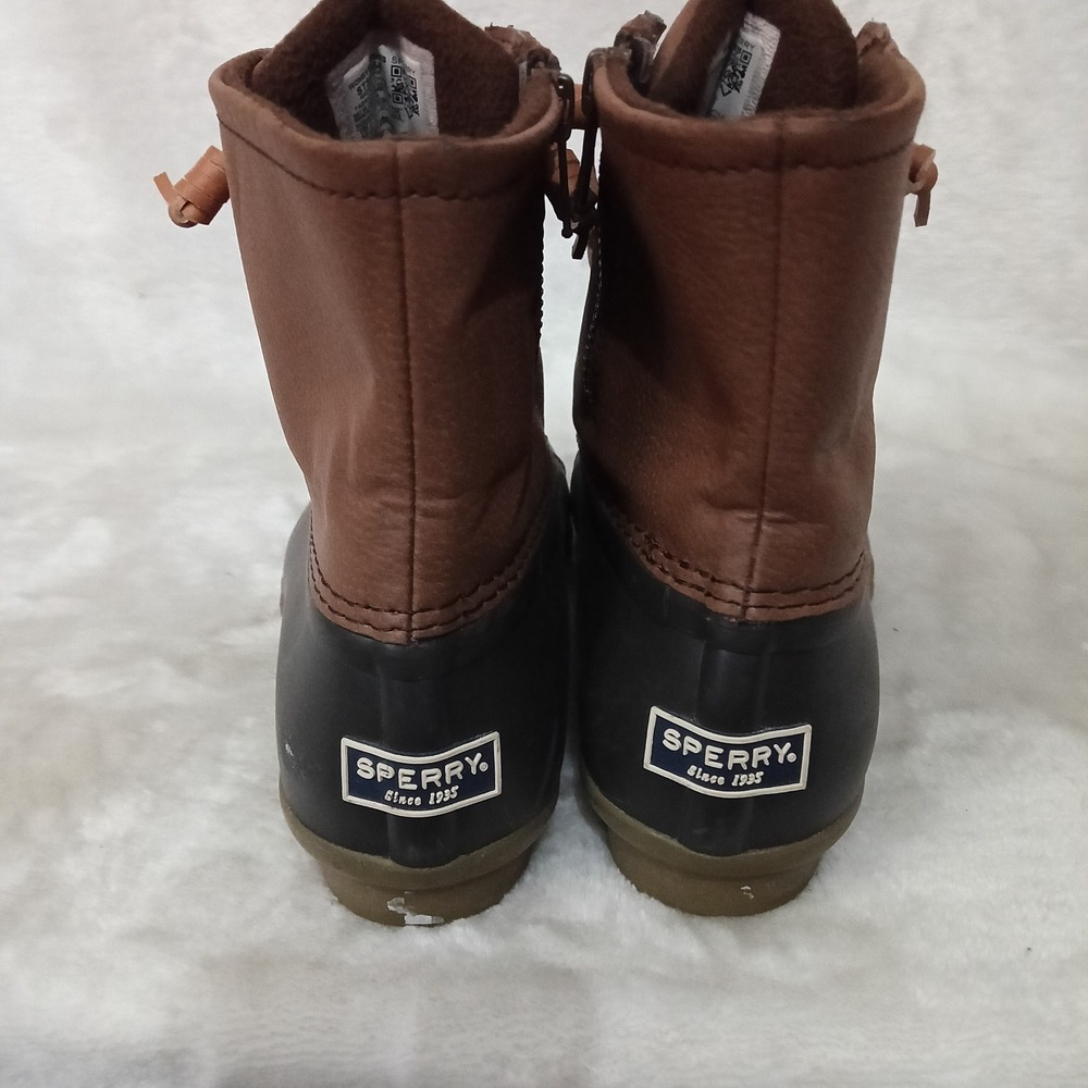 Sperry Saltwater Duck Boots Brown Black Leather Waterproof Womens 6.5 - Picture 4 of 9